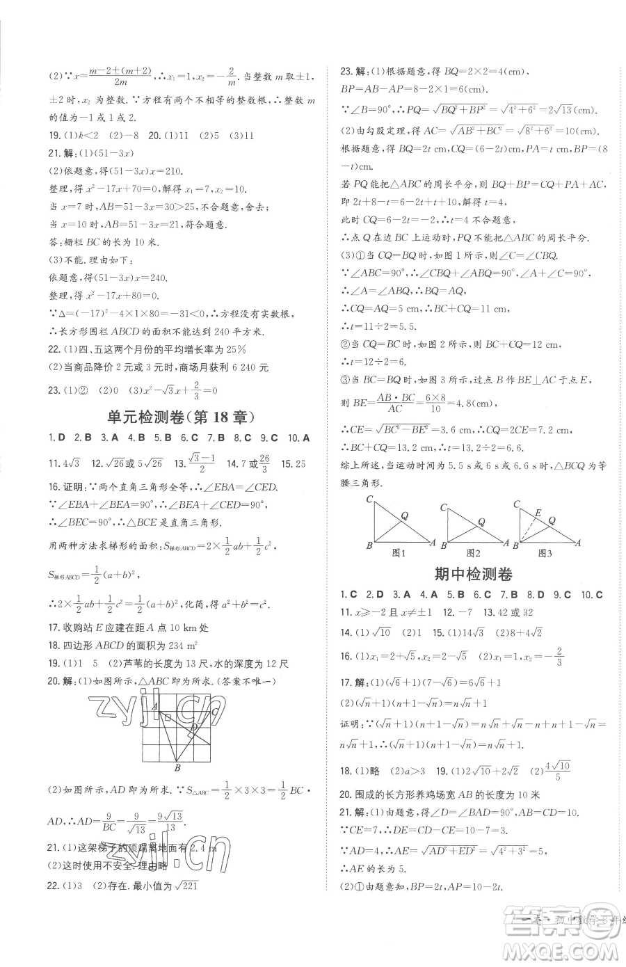 湖南教育出版社2023一本同步訓(xùn)練八年級(jí)下冊(cè)數(shù)學(xué)滬科版安徽專用參考答案