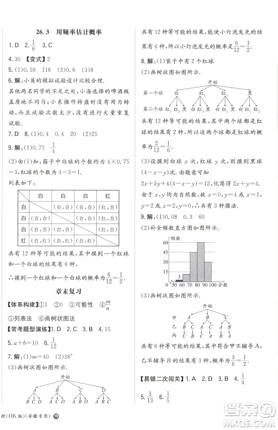 湖南教育出版社2023一本同步訓(xùn)練九年級(jí)下冊(cè)數(shù)學(xué)滬科版安徽專用參考答案