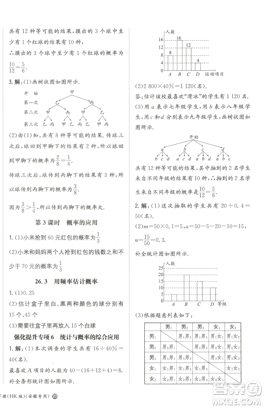 湖南教育出版社2023一本同步訓(xùn)練九年級(jí)下冊(cè)數(shù)學(xué)滬科版安徽專用參考答案