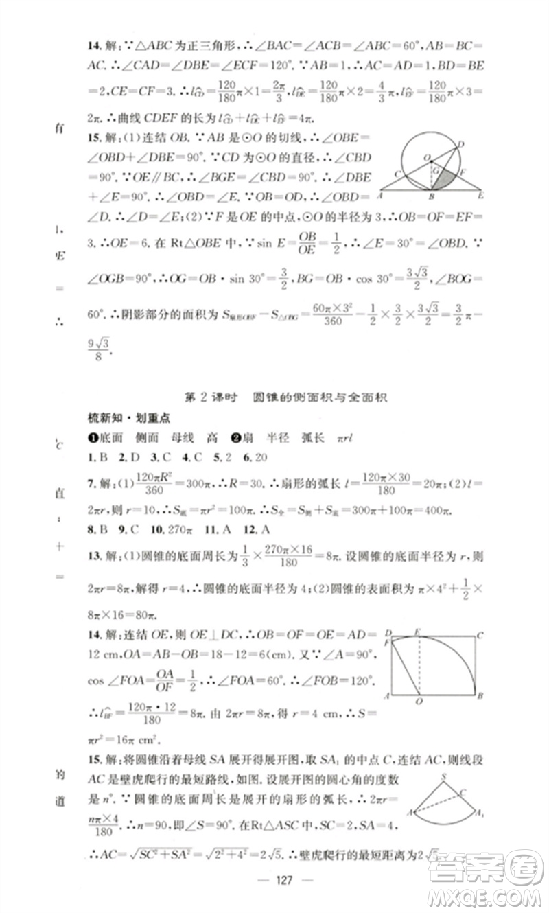 陽光教育出版社2023精英新課堂九年級數(shù)學(xué)下冊華東師大版參考答案