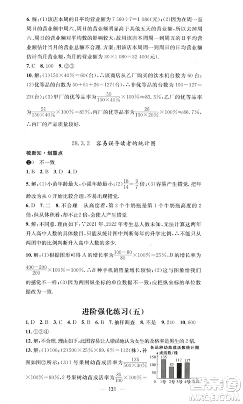 陽光教育出版社2023精英新課堂九年級數(shù)學(xué)下冊華東師大版參考答案