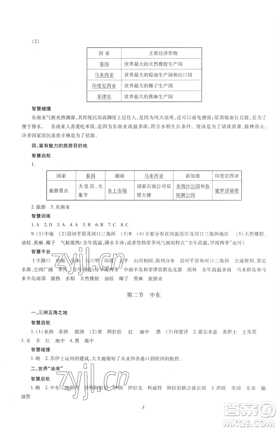 明天出版社2023智慧學(xué)習(xí)導(dǎo)學(xué)練七年級下冊地理商務(wù)星球版參考答案