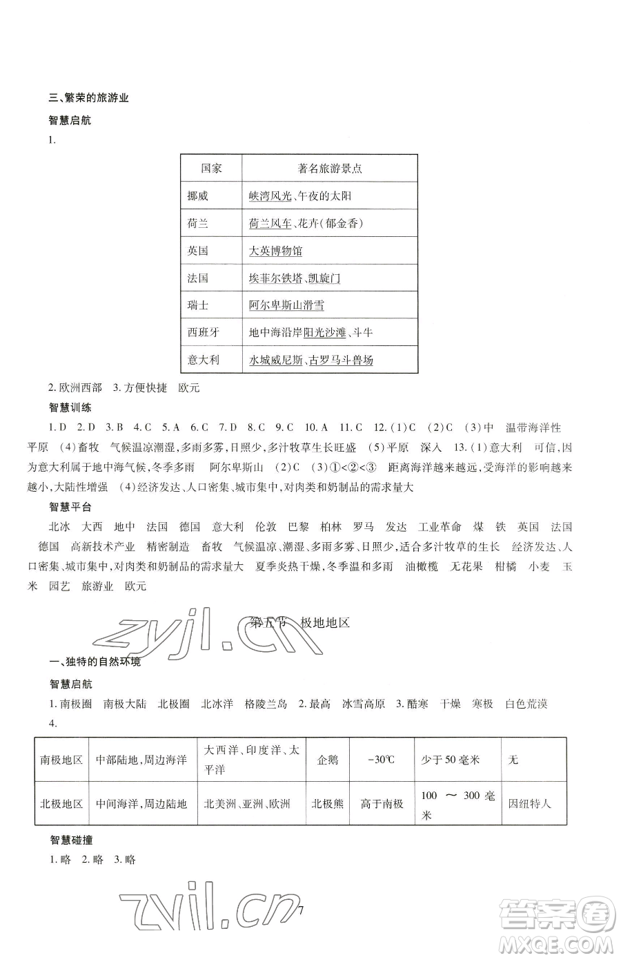 明天出版社2023智慧學(xué)習(xí)導(dǎo)學(xué)練七年級下冊地理商務(wù)星球版參考答案