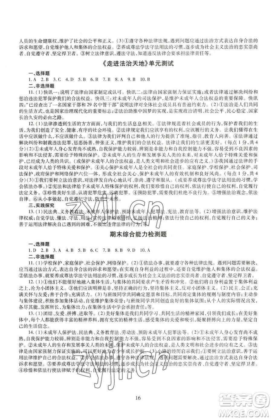 明天出版社2023智慧學(xué)習(xí)導(dǎo)學(xué)練七年級下冊道德與法治人教版參考答案