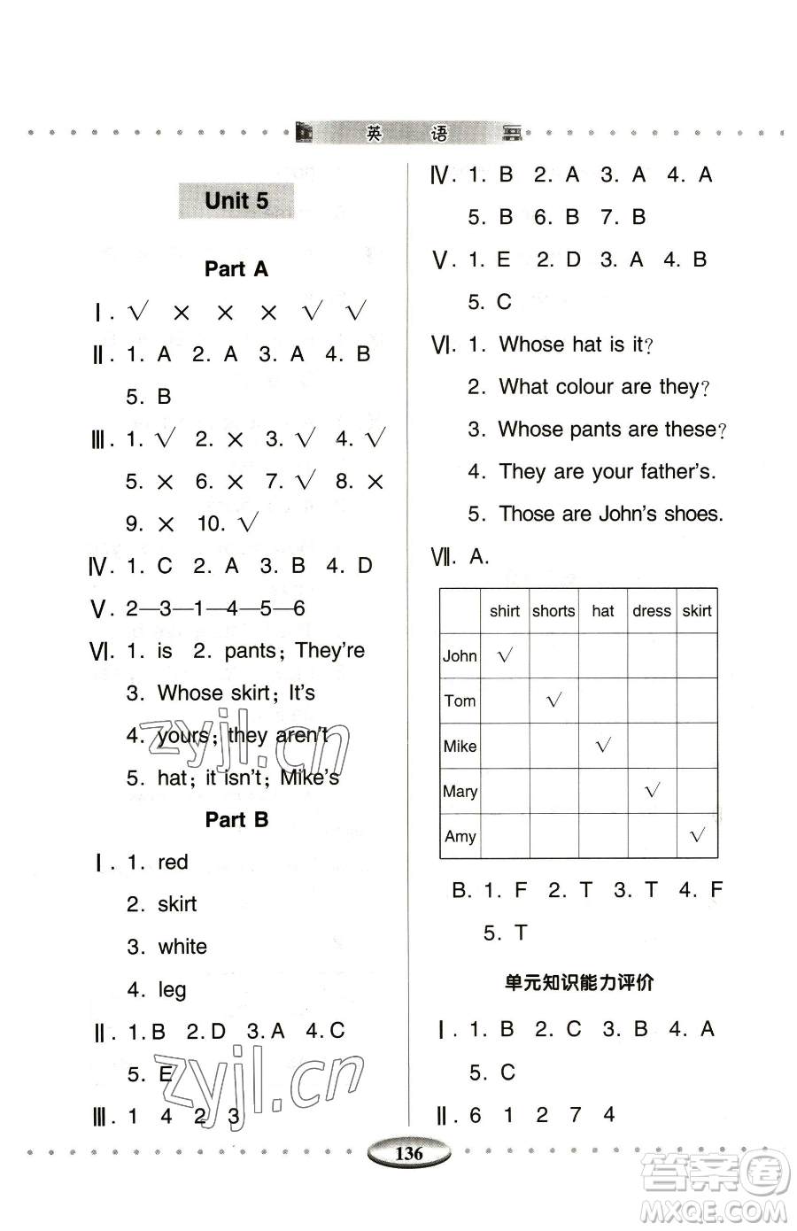 青島出版社2023智慧學(xué)習(xí)四年級下冊英語人教版參考答案