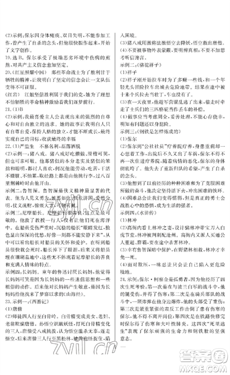 長(zhǎng)江少年兒童出版社2023中考復(fù)習(xí)指南語(yǔ)文通用版襄陽(yáng)專(zhuān)版參考答案