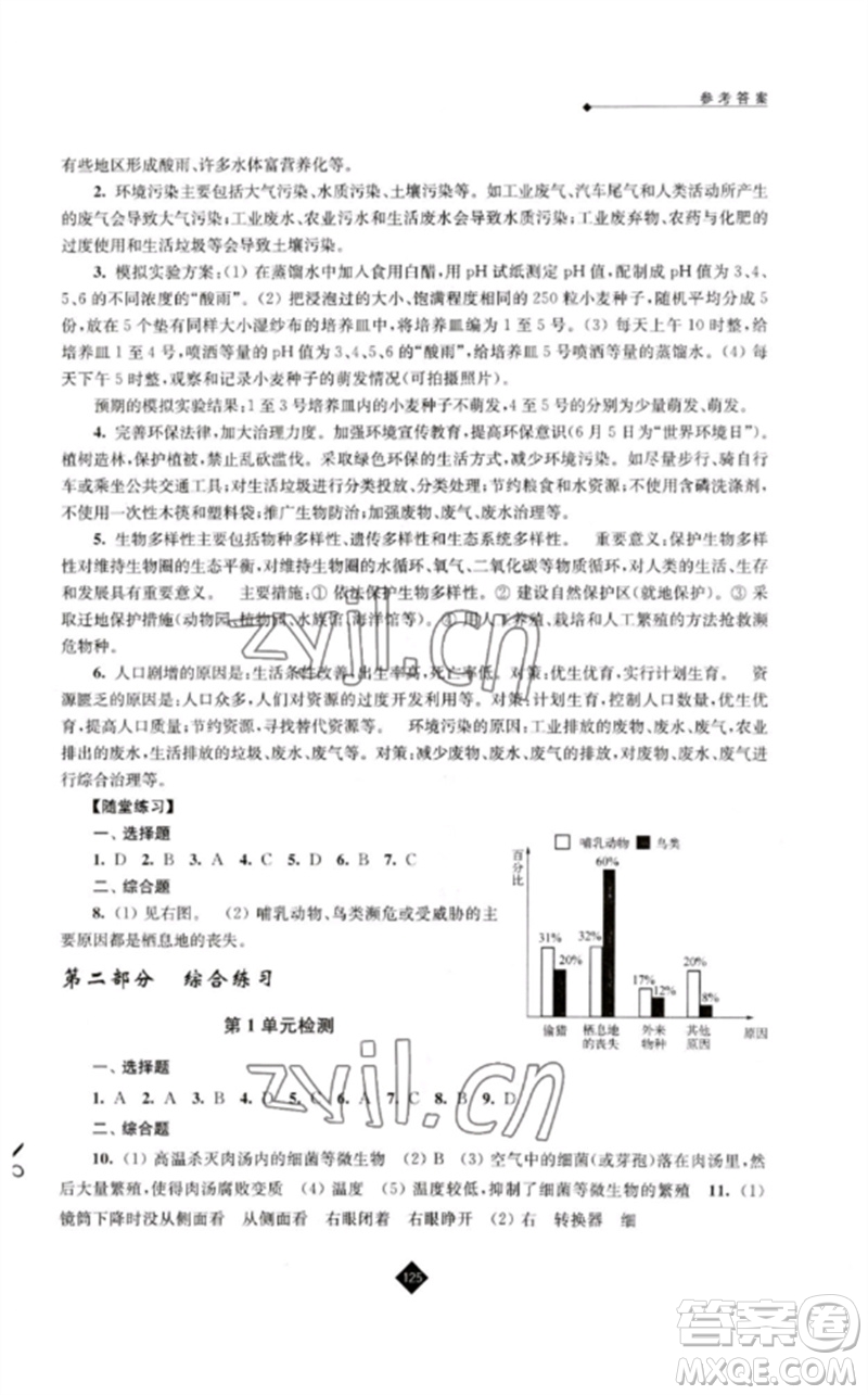 江蘇人民出版社2023中考復(fù)習(xí)指南九年級(jí)生物通用版參考答案