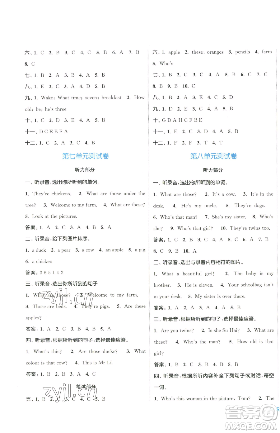 北方婦女兒童出版社2023江蘇金考卷三年級(jí)下冊(cè)英語(yǔ)譯林版參考答案
