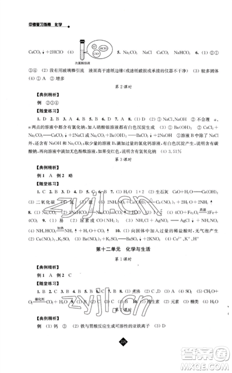 江蘇人民出版社2023中考復習指南九年級化學通用版參考答案