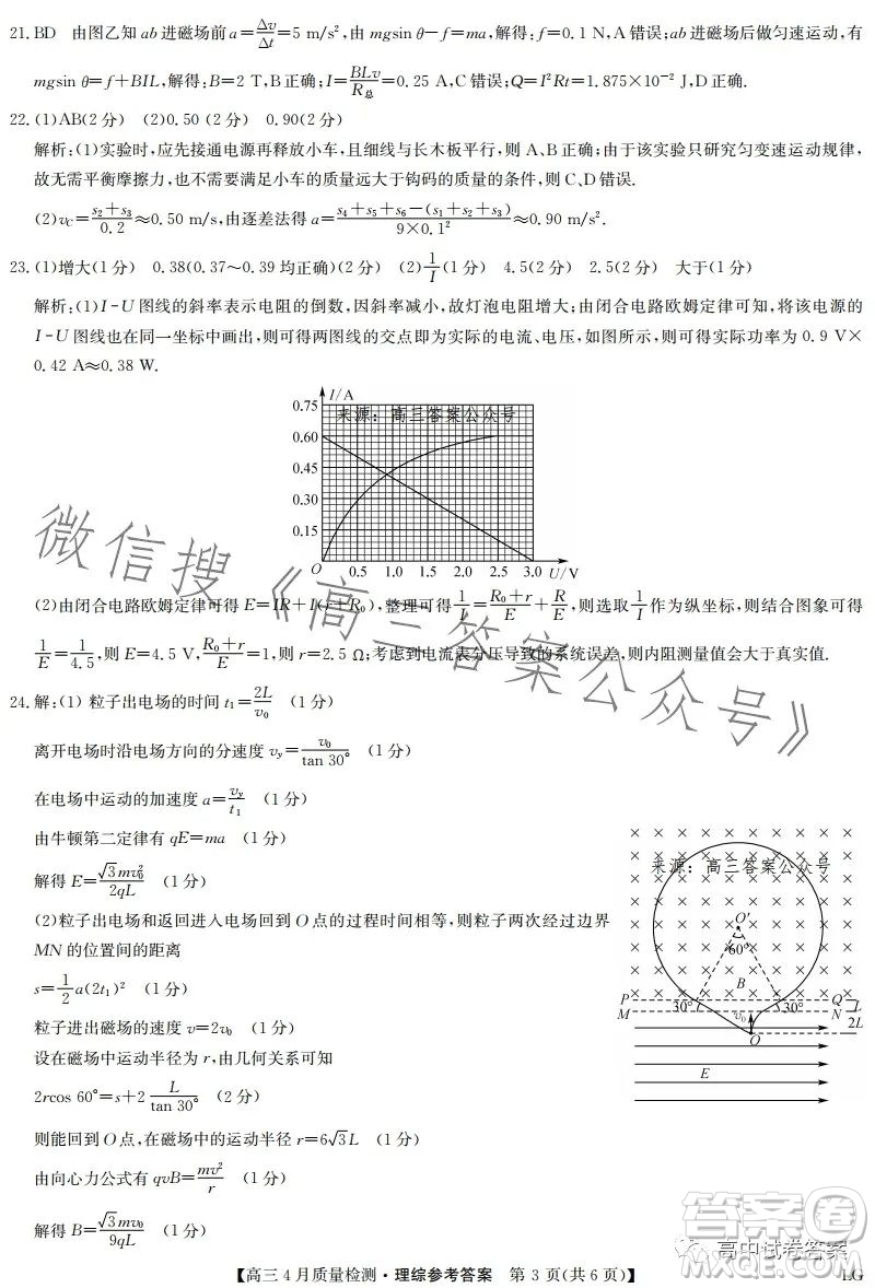 2023九師聯(lián)盟4月20日質(zhì)量監(jiān)測(cè)高三理科綜合試卷答案