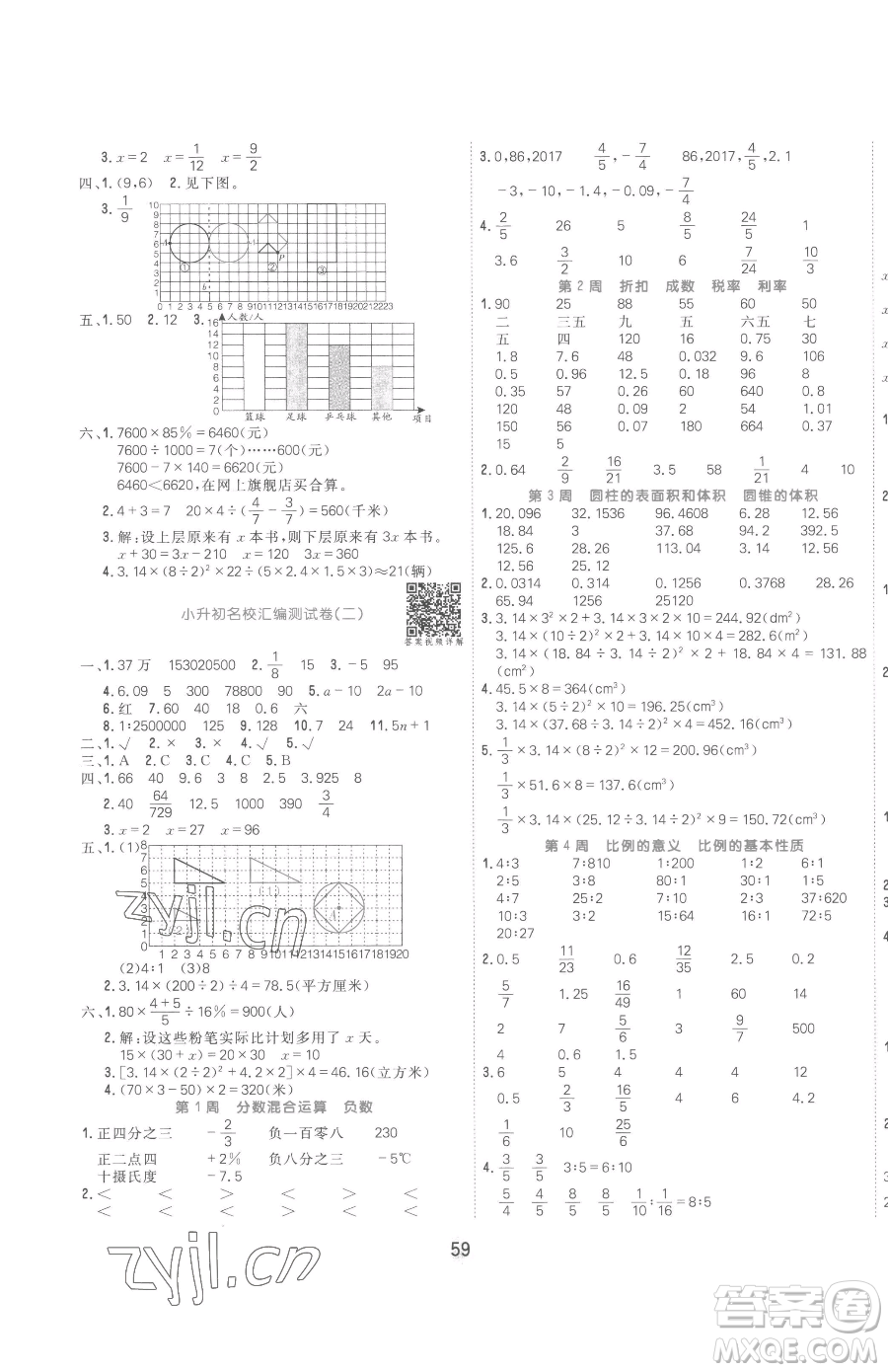 天津人民出版社2023核心課堂六年級下冊數(shù)學(xué)人教版參考答案