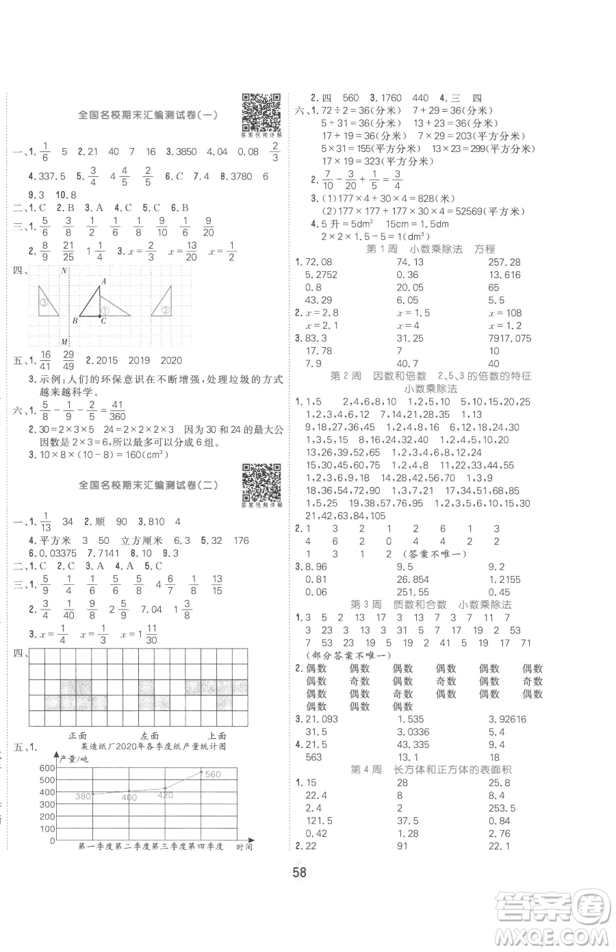 天津人民出版社2023核心課堂五年級下冊數(shù)學(xué)人教版參考答案
