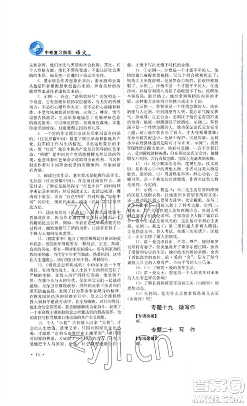 四川教育出版社2023中考復(fù)習(xí)指南九年級語文通用版參考答案