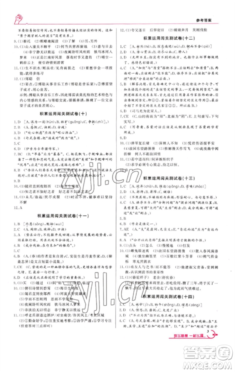 新疆文化出版社2023新疆中考沖刺60天九年級(jí)語文基礎(chǔ)知識(shí)通用版參考答案