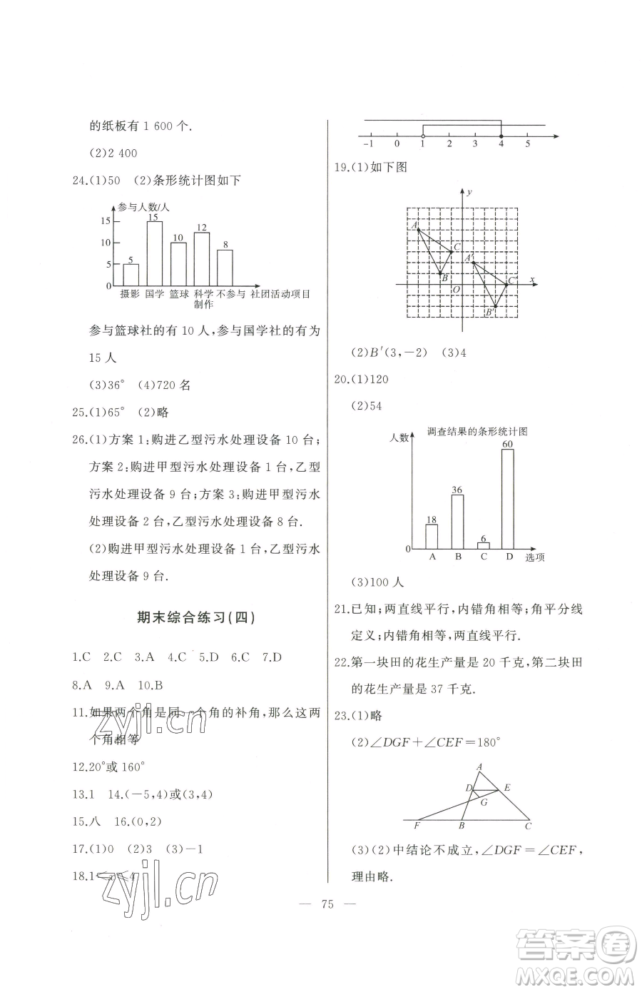 湖北教育出版社2023核心課堂七年級(jí)下冊(cè)數(shù)學(xué)人教版參考答案