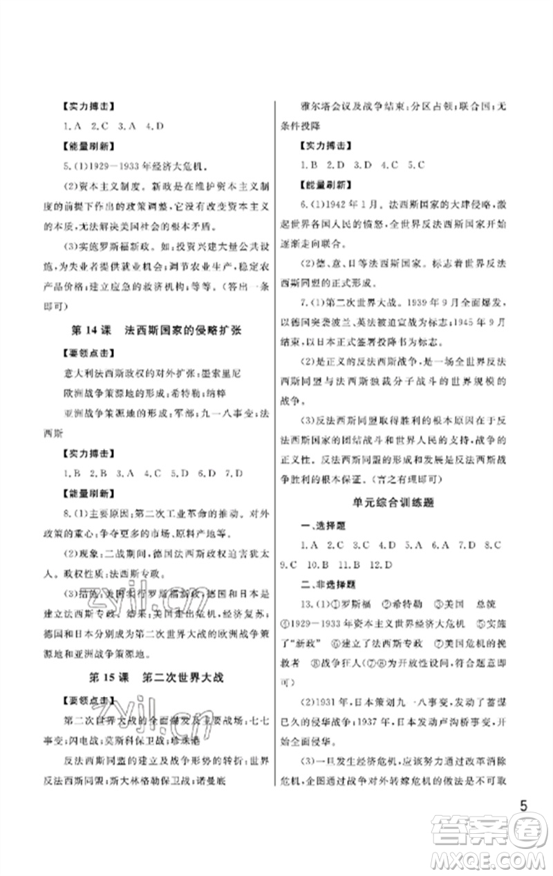 武漢出版社2023智慧學習天天向上課堂作業(yè)九年級歷史下冊人教版參考答案
