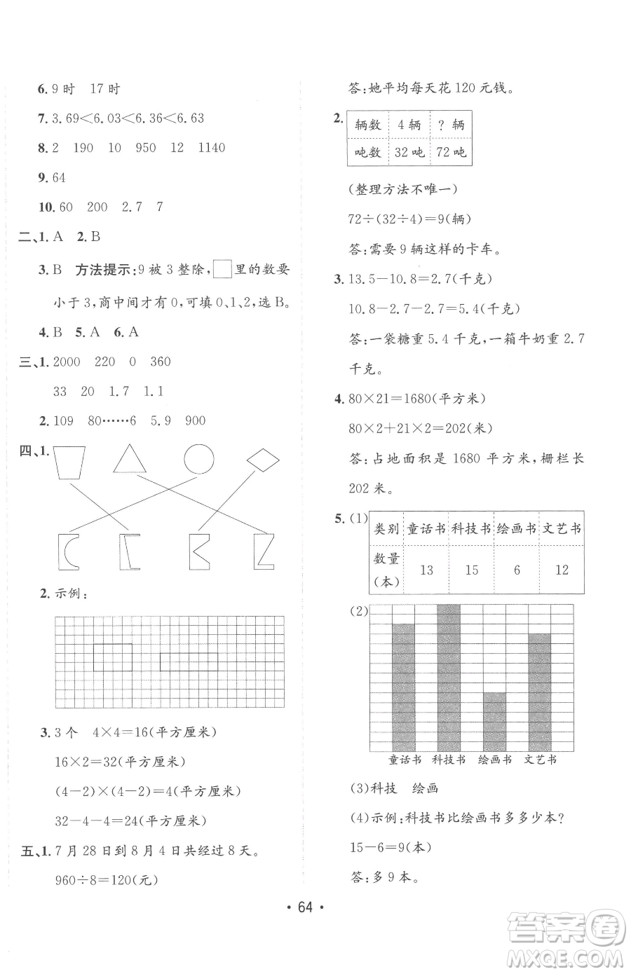 新疆青少年出版社2023同行課課100分過關(guān)作業(yè)三年級下冊數(shù)學(xué)青島版參考答案
