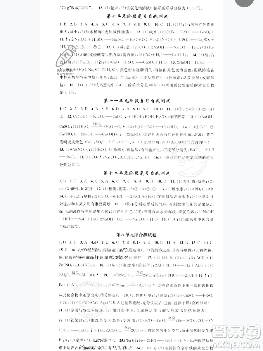 天津科學技術出版社2023智慧學堂核心素養(yǎng)提升法九年級下冊化學人教版參考答案