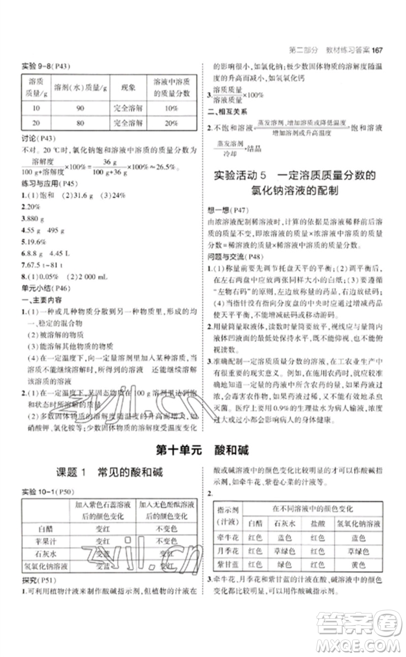 教育科學(xué)出版社2023年初中同步5年中考3年模擬九年級化學(xué)下冊人教版參考答案