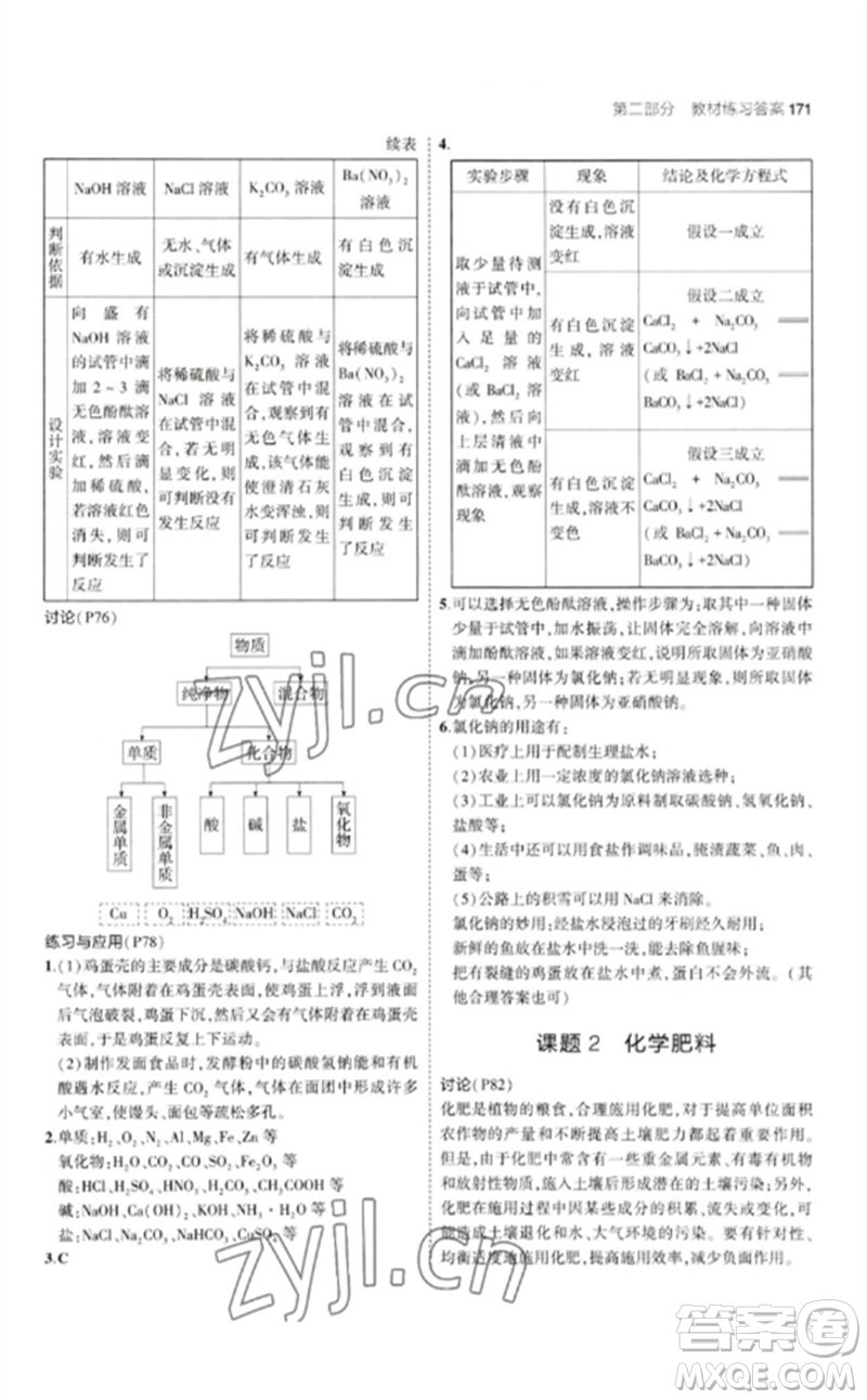 教育科學(xué)出版社2023年初中同步5年中考3年模擬九年級化學(xué)下冊人教版參考答案