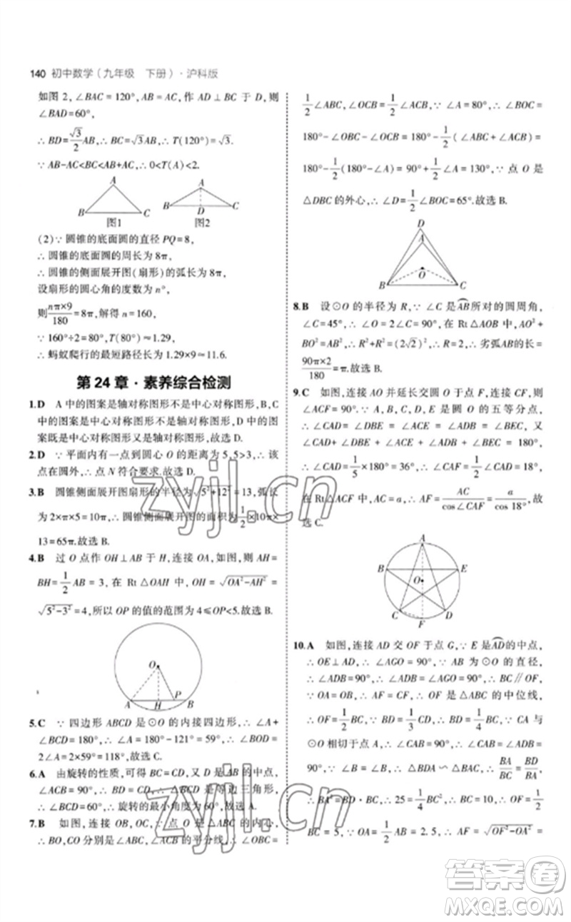 首都師范大學出版社2023年初中同步5年中考3年模擬九年級數(shù)學下冊滬科版參考答案