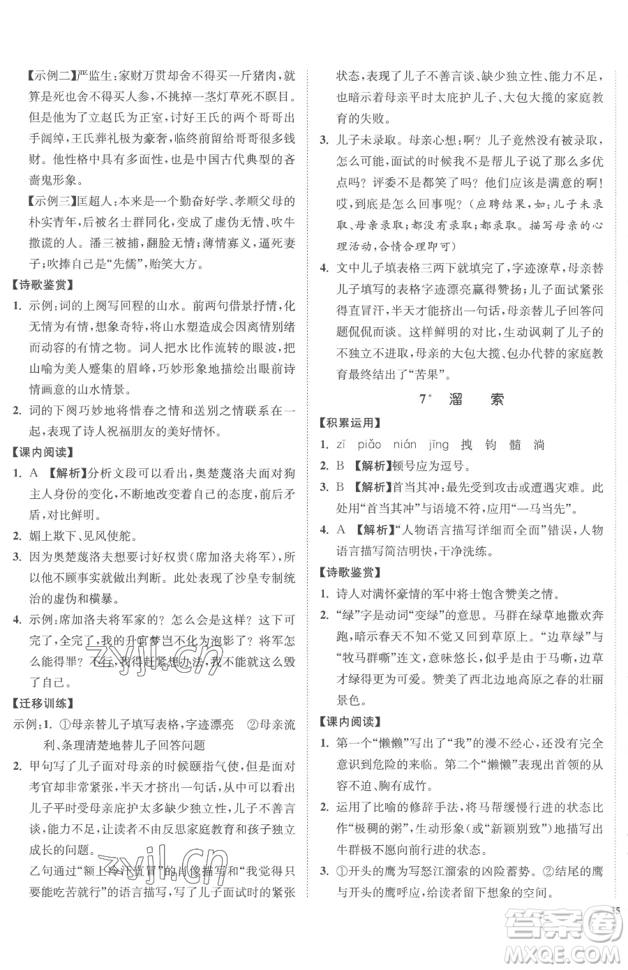 延邊大學(xué)出版社2023南通小題課時(shí)作業(yè)本九年級(jí)下冊(cè)語文人教版參考答案