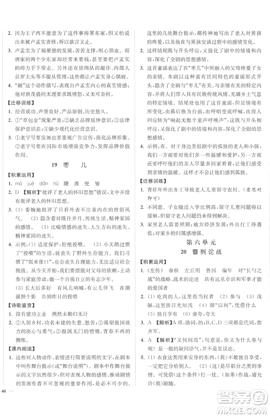 延邊大學(xué)出版社2023南通小題課時(shí)作業(yè)本九年級(jí)下冊(cè)語文人教版參考答案