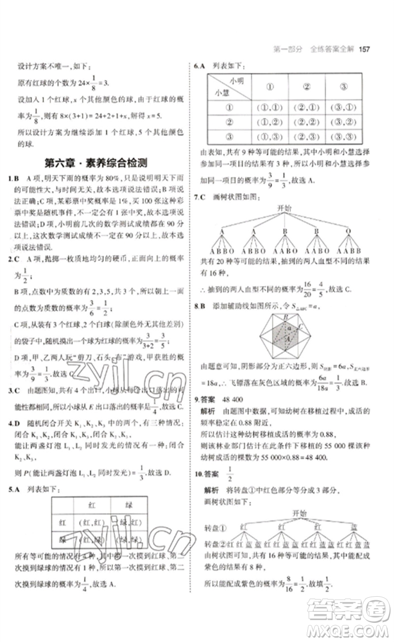 教育科學出版社2023年初中同步5年中考3年模擬九年級數(shù)學下冊魯教版版山東專版參考答案