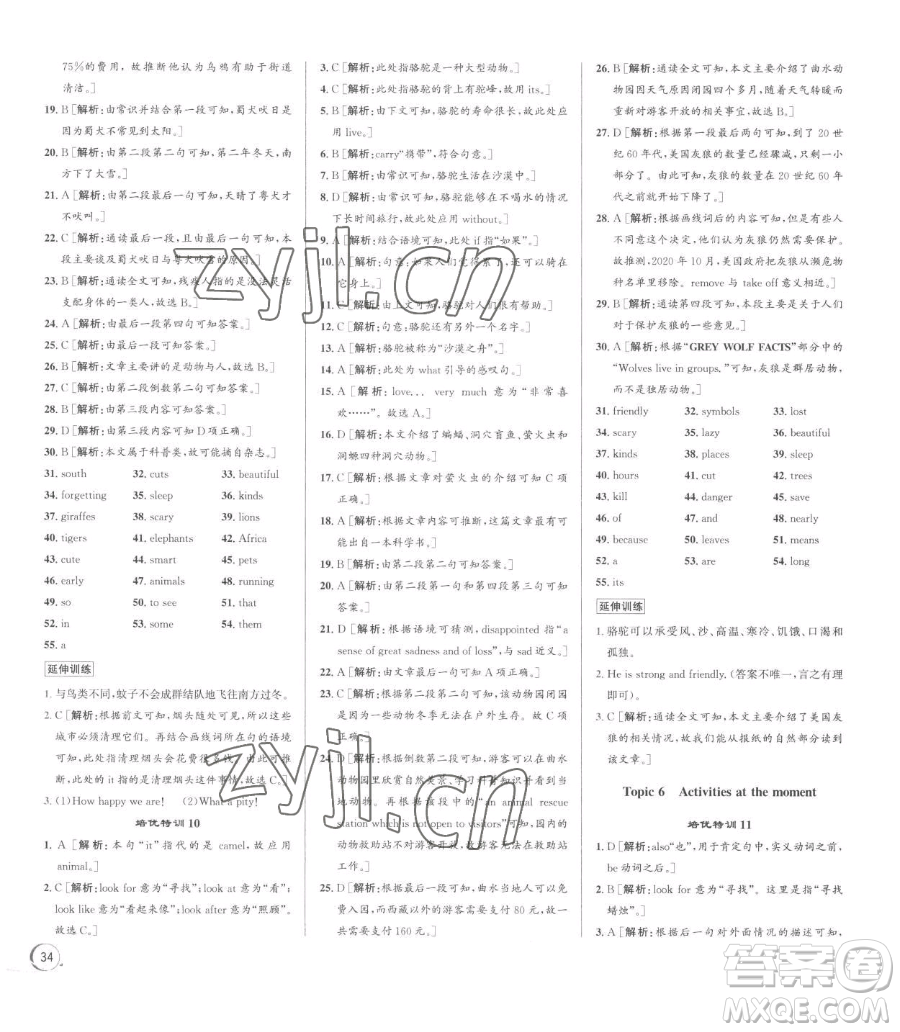 浙江人民出版社2023優(yōu)+攻略七年級下冊英語人教版參考答案