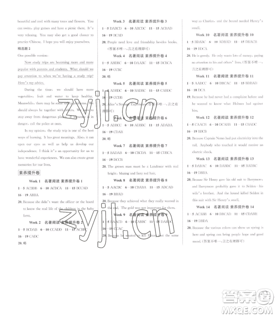 浙江人民出版社2023優(yōu)+攻略七年級下冊英語人教版參考答案