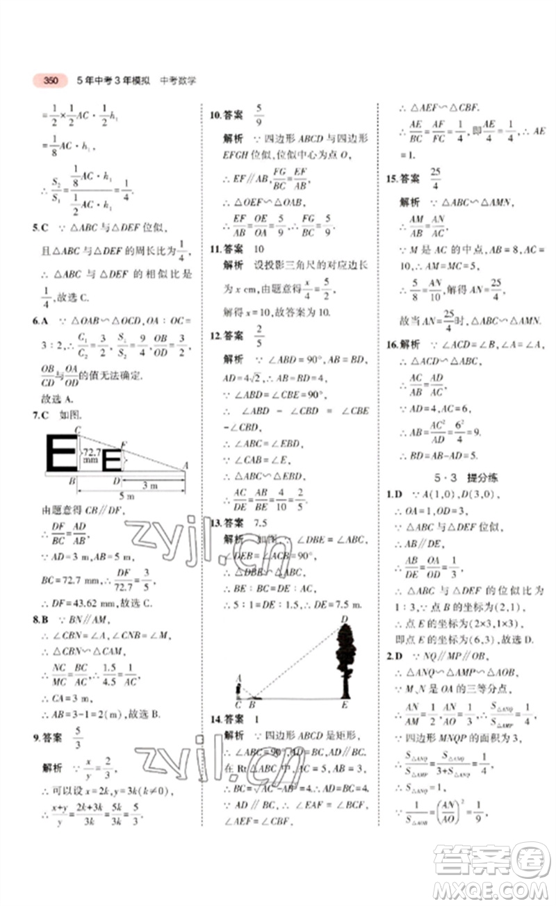 教育科學(xué)出版社2023年5年中考3年模擬九年級(jí)數(shù)學(xué)通用版廣東專(zhuān)版參考答案