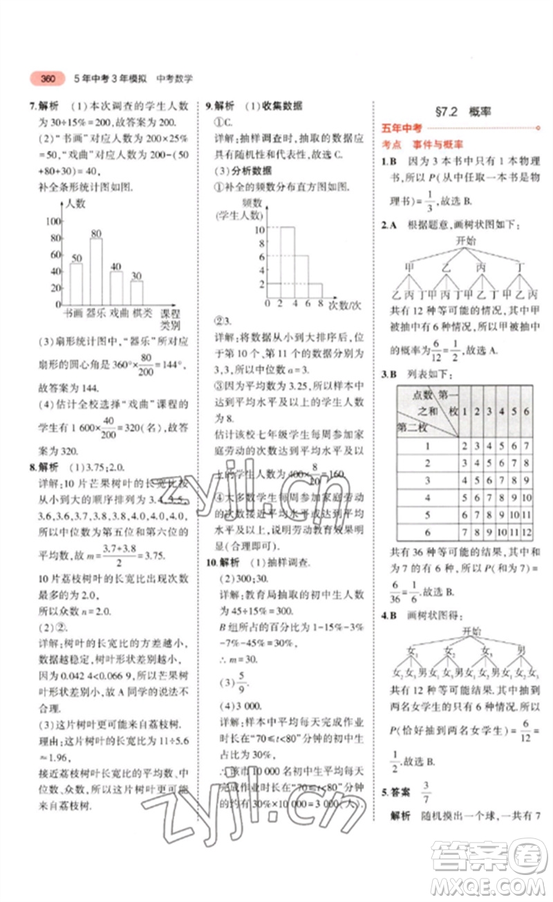 教育科學(xué)出版社2023年5年中考3年模擬九年級(jí)數(shù)學(xué)通用版廣東專(zhuān)版參考答案