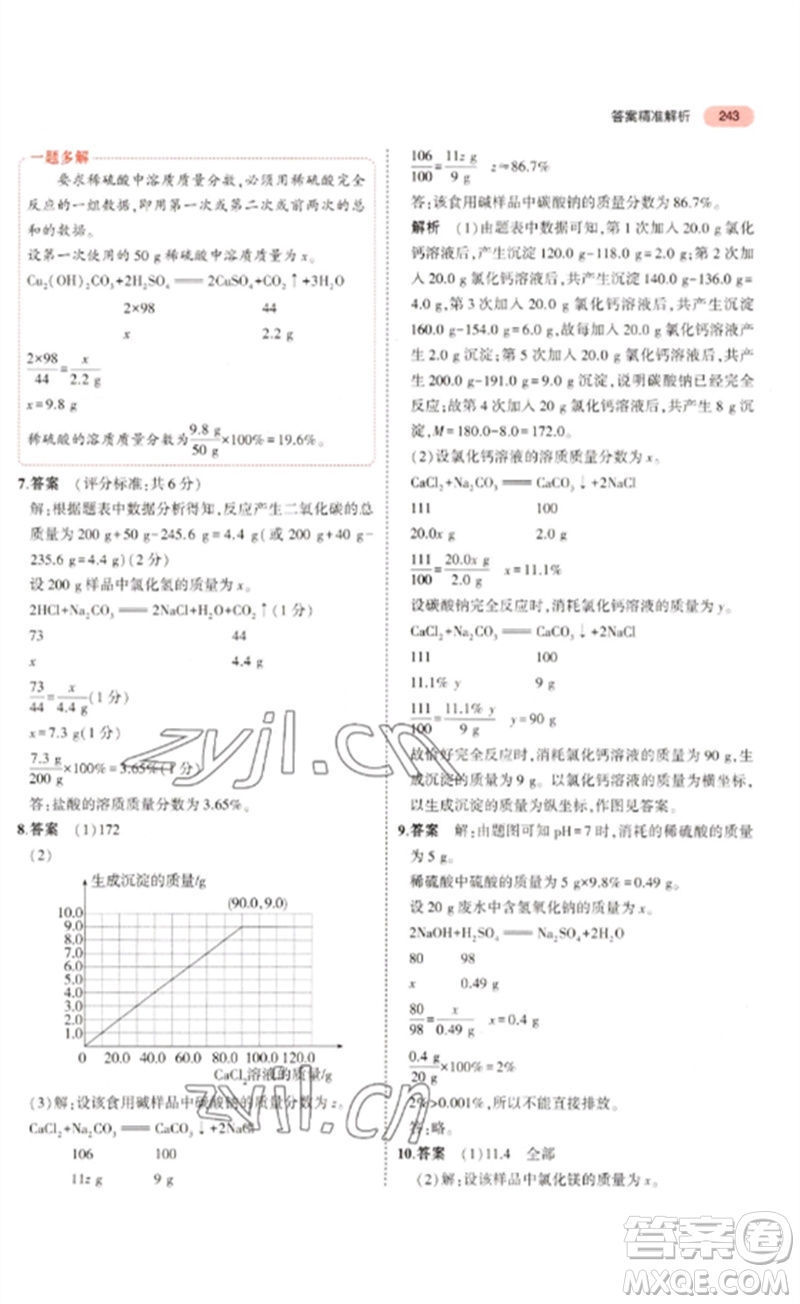 教育科學(xué)出版社2023年5年中考3年模擬九年級化學(xué)通用版山東專版參考答案