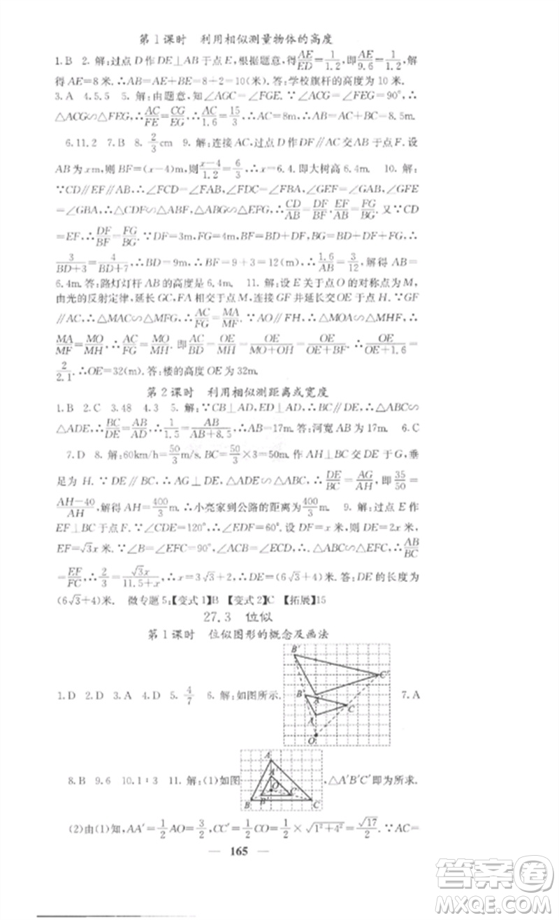 四川大學出版社2023課堂點睛九年級數(shù)學下冊人教版安徽專版參考答案