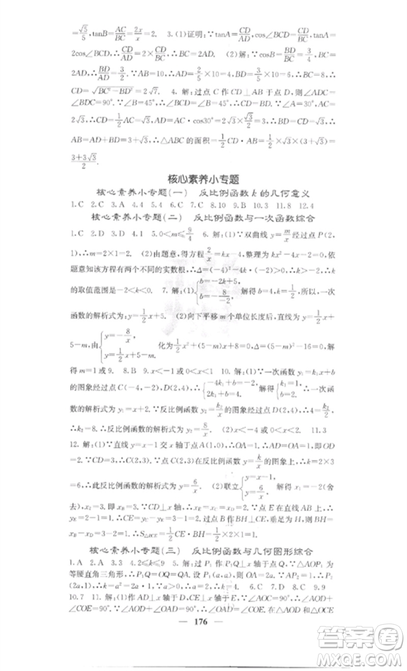 四川大學出版社2023課堂點睛九年級數(shù)學下冊人教版安徽專版參考答案