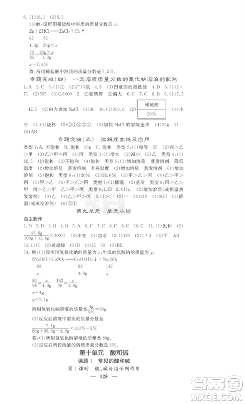 四川大學(xué)出版社2023課堂點(diǎn)睛九年級(jí)化學(xué)下冊(cè)人教版參考答案