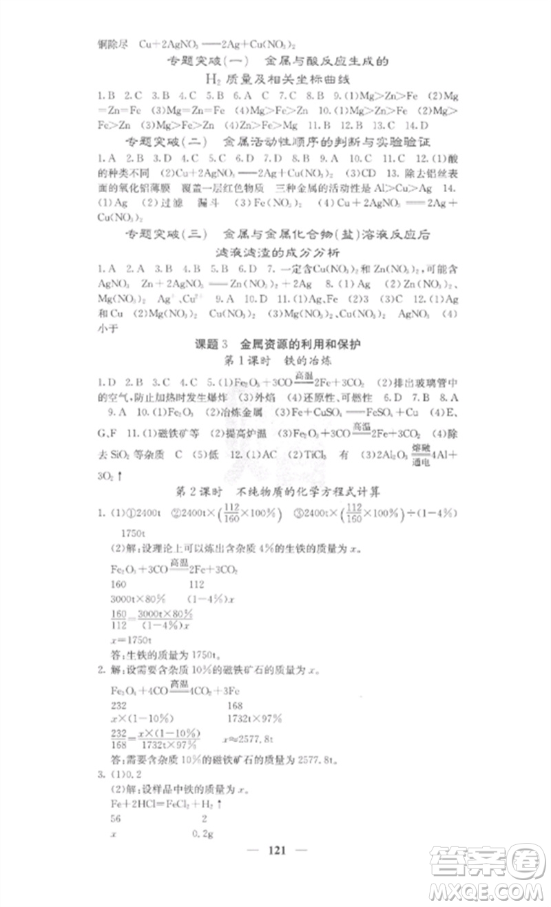 四川大學(xué)出版社2023課堂點(diǎn)睛九年級(jí)化學(xué)下冊(cè)人教版參考答案