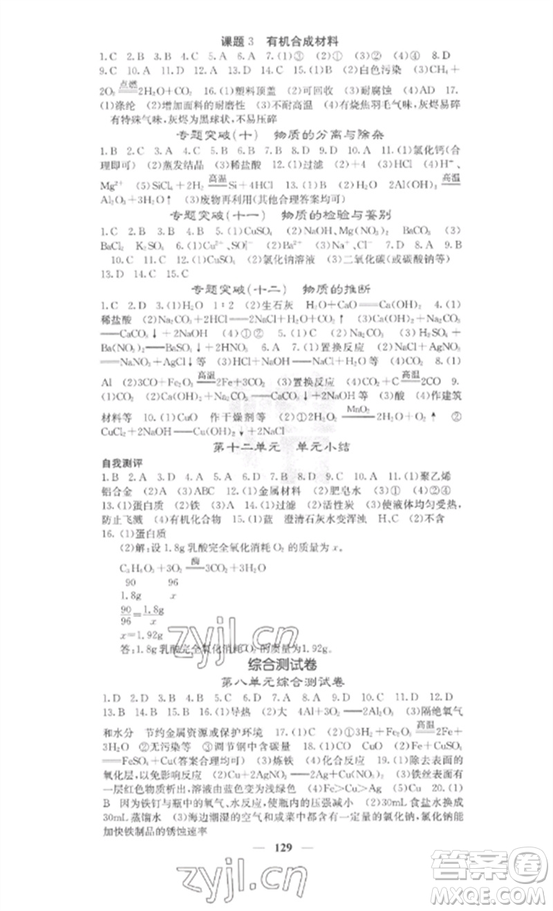 四川大學(xué)出版社2023課堂點(diǎn)睛九年級(jí)化學(xué)下冊(cè)人教版參考答案