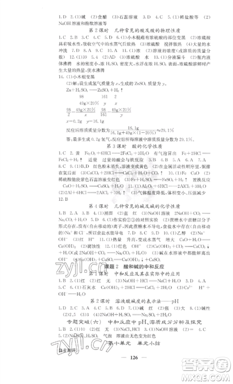 四川大學(xué)出版社2023課堂點(diǎn)睛九年級(jí)化學(xué)下冊(cè)人教版參考答案