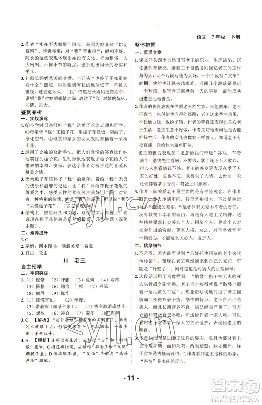 延邊大學(xué)出版社2023全程突破七年級(jí)下冊(cè)語(yǔ)文人教版參考答案