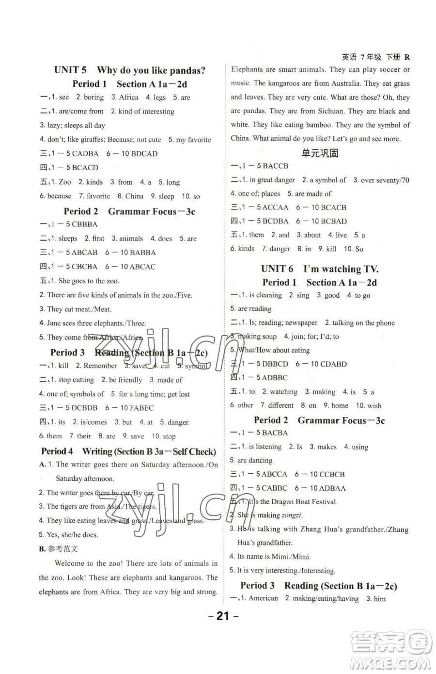 延邊大學(xué)出版社2023全程突破七年級(jí)下冊(cè)英語(yǔ)人教版參考答案