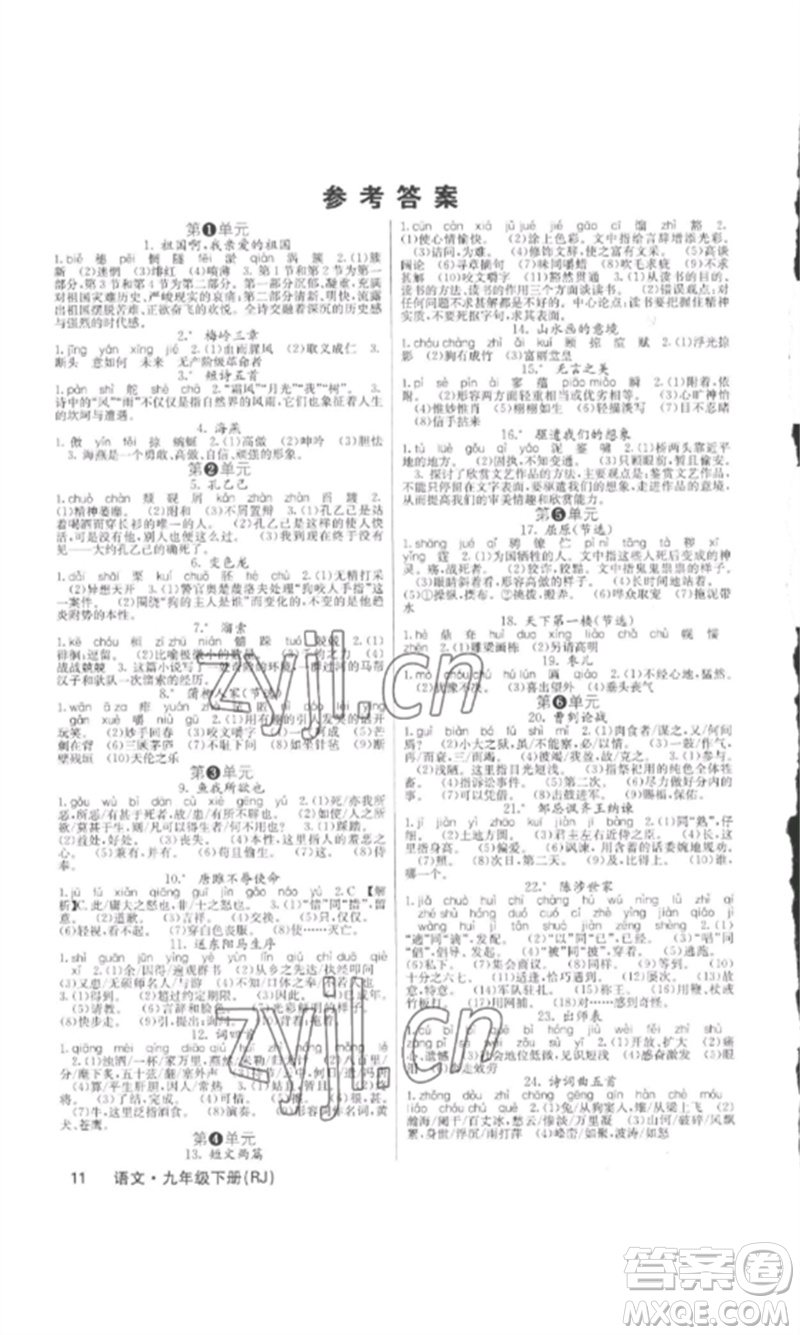 四川大學(xué)出版社2023課堂點(diǎn)睛九年級(jí)語(yǔ)文下冊(cè)人教版參考答案