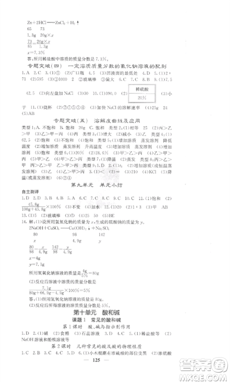 四川大學(xué)出版社2023課堂點(diǎn)睛九年級化學(xué)下冊人教版安徽專版參考答案