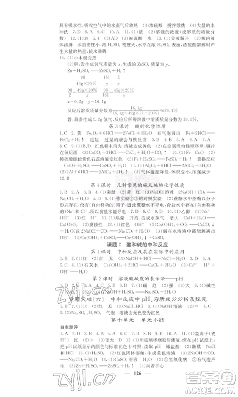 四川大學(xué)出版社2023課堂點(diǎn)睛九年級化學(xué)下冊人教版安徽專版參考答案