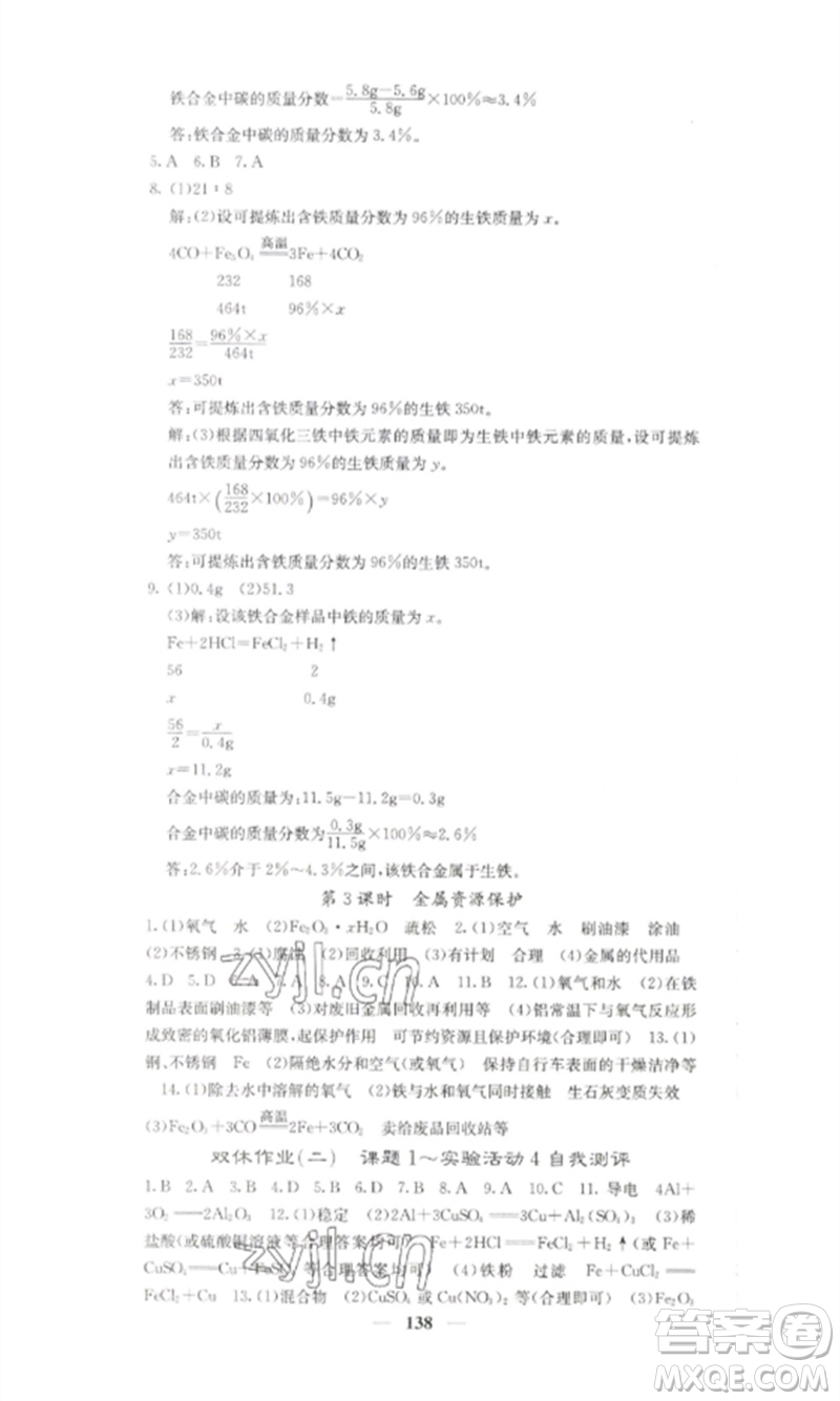 四川大學(xué)出版社2023課堂點(diǎn)睛九年級化學(xué)下冊人教版湖南專版參考答案