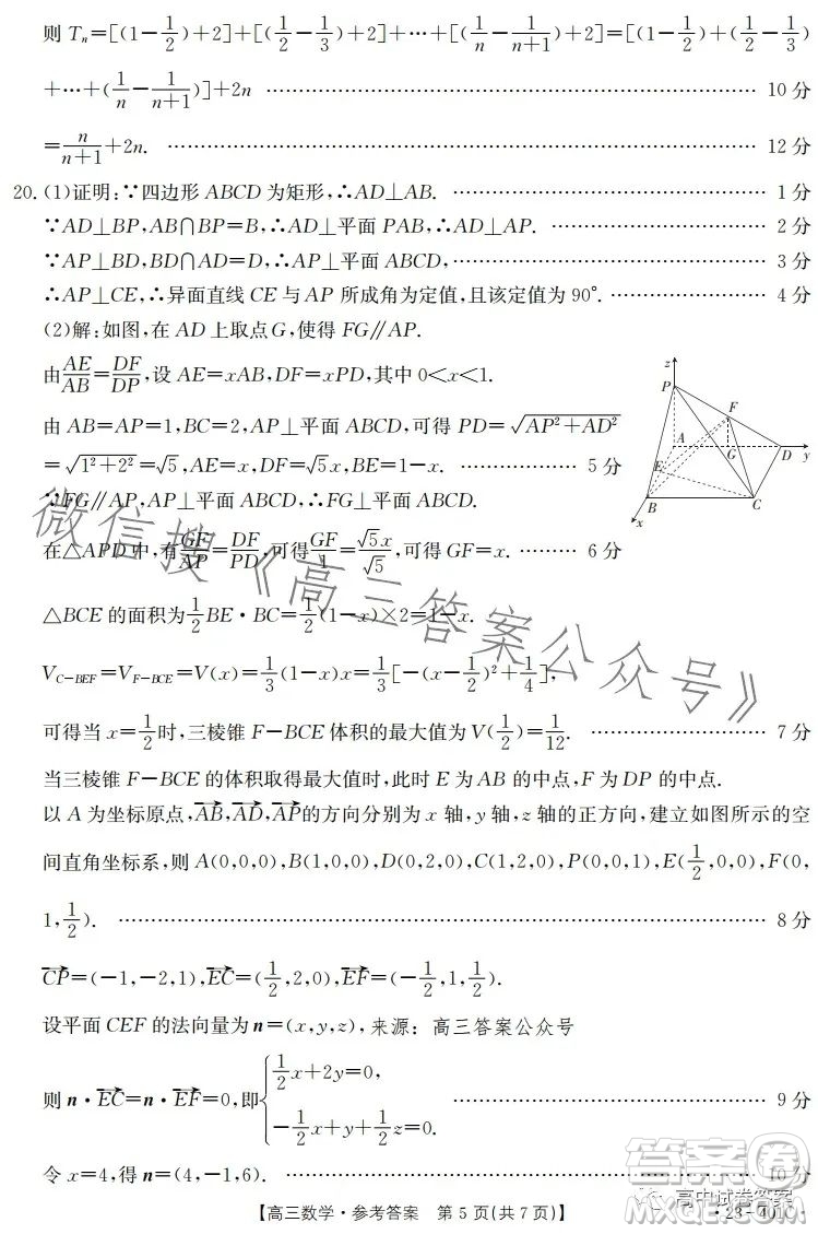 2023年金太陽高三4月聯(lián)考23401C數(shù)學試卷答案