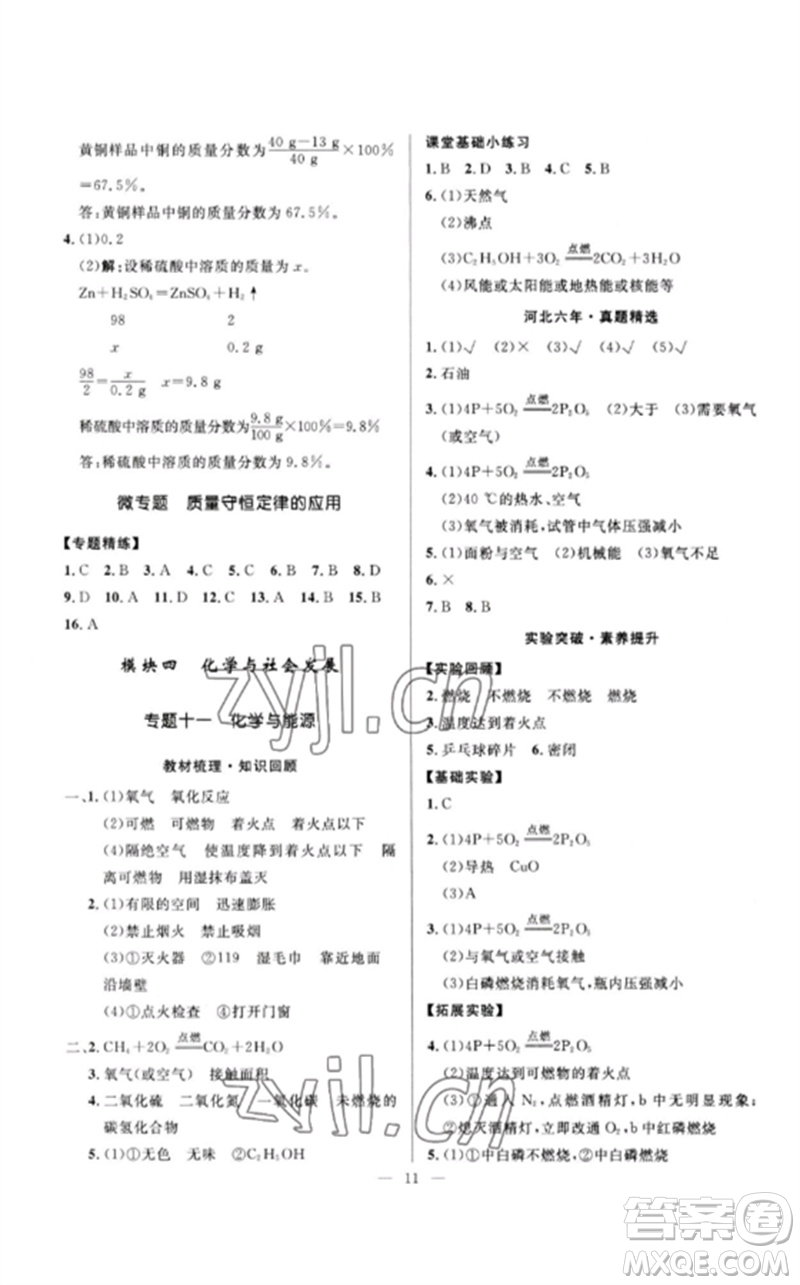 河北少年兒童出版社2023奪冠百分百中考沖刺九年級(jí)化學(xué)精講冊(cè)通用版河北專版參考答案