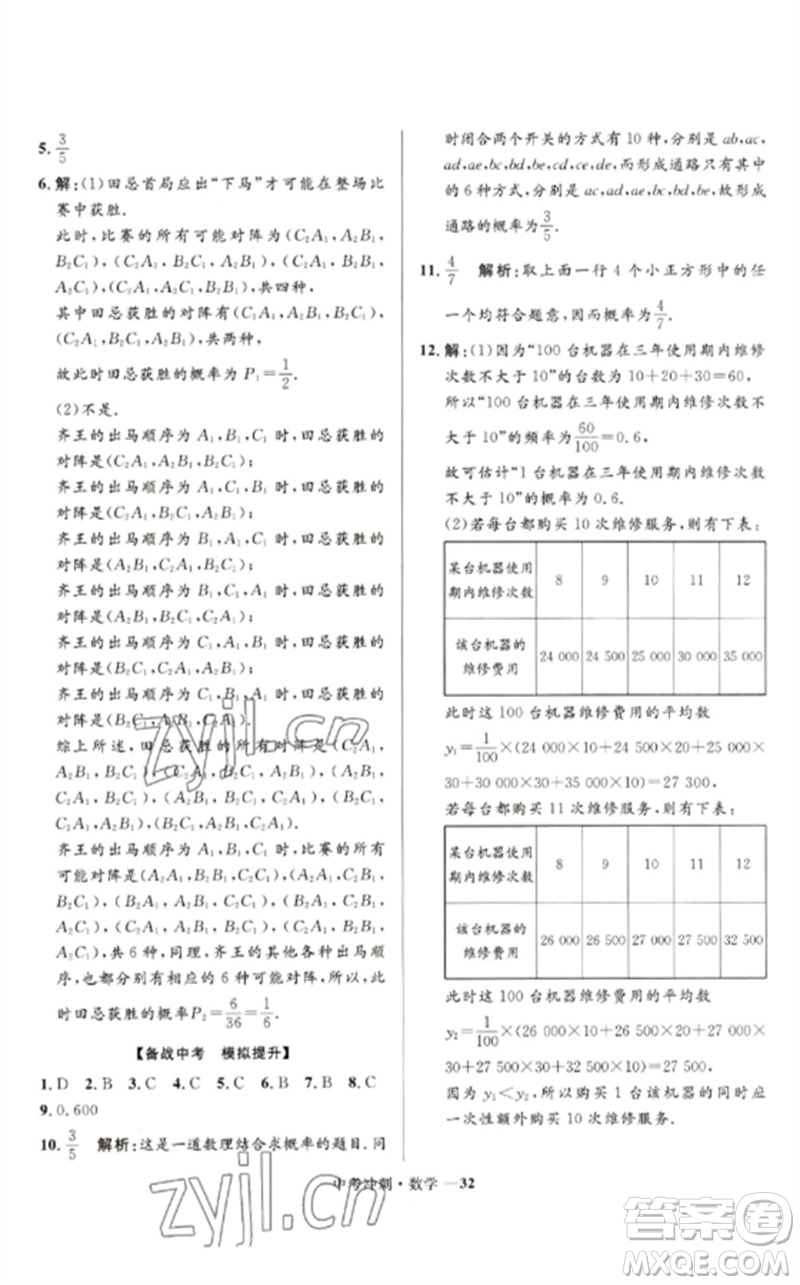 河北少年兒童出版社2023奪冠百分百中考沖刺九年級數(shù)學(xué)通用版福建專版參考答案