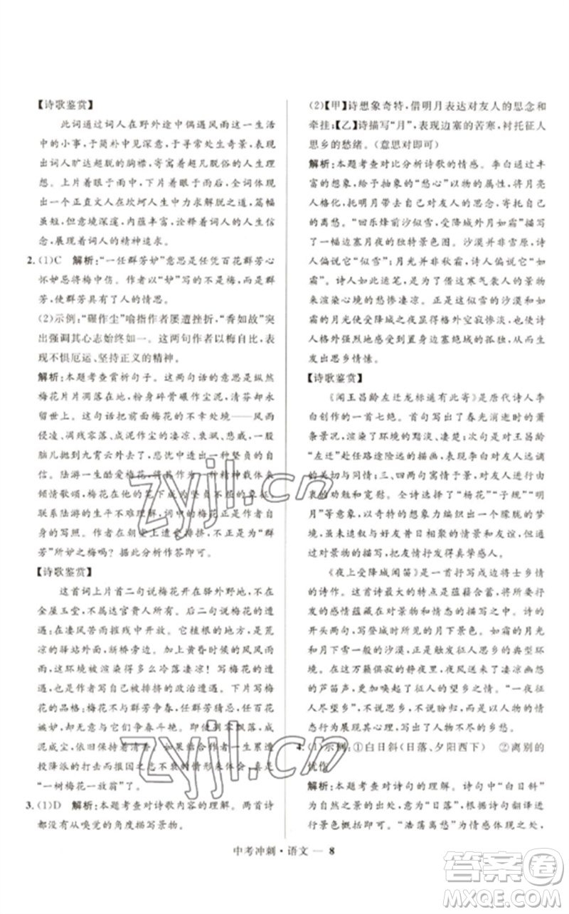 河北少年兒童出版社2023奪冠百分百中考沖刺九年級(jí)語(yǔ)文通用版福建專(zhuān)版參考答案