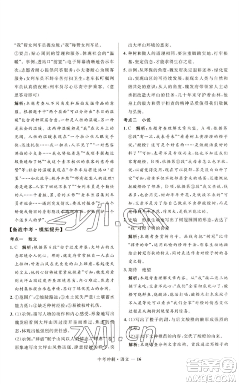 河北少年兒童出版社2023奪冠百分百中考沖刺九年級(jí)語(yǔ)文通用版福建專(zhuān)版參考答案